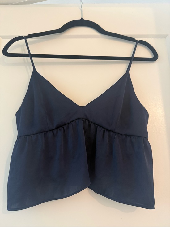 Little Moon Tops - Little Moon Navy V-Neck Spaghetti Strap Peplum Camisole